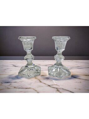 Vintage Beyer Lead Crystal Hexagonal Candle Stick Holders - Set of Two